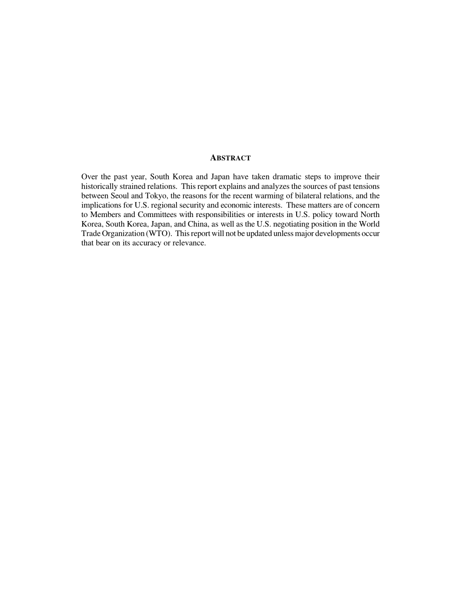 [19991203]RL30382_Japan-South Korea Relations Converging Interests and Implications for the United States.pdf_第2页