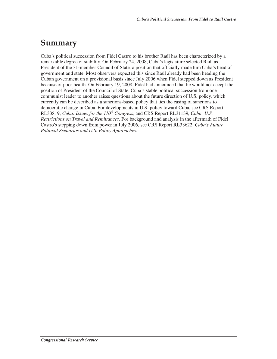 [20080229]RS22742_古巴的政治继承：从菲德尔到劳尔·卡斯特罗.pdf_第2页