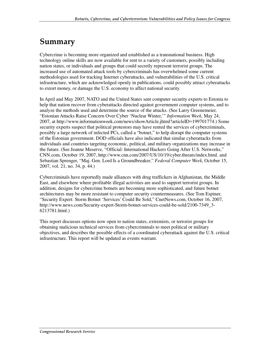 [20080129]RL32114_僵尸网络、网络犯罪和网络恐怖主义：国会的脆弱性和政策问题.pdf_第2页