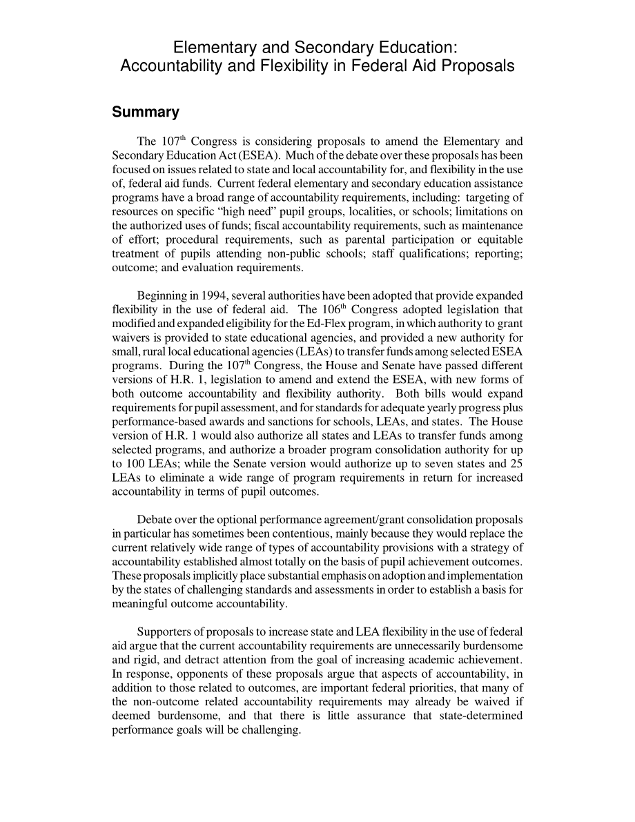 [20010906]RL30835_初等和中等教育：联邦援助提案中的问责制和灵活性.pdf_第2页