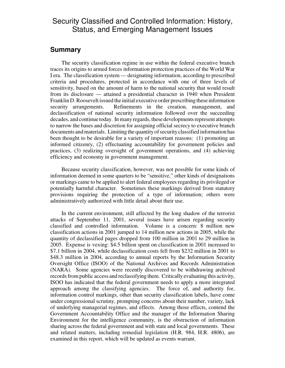 [20080211]RL33494_安全保密和受控信息：历史、现状和新出现的管理问题.pdf_第2页