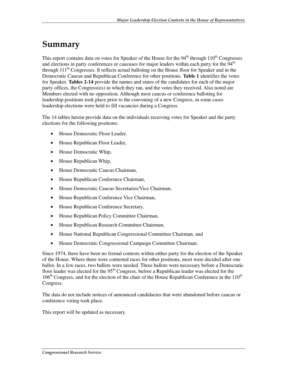 [20081231]RL30607_第94-111届国会众议院主要领导人选举竞赛.pdf_第2页