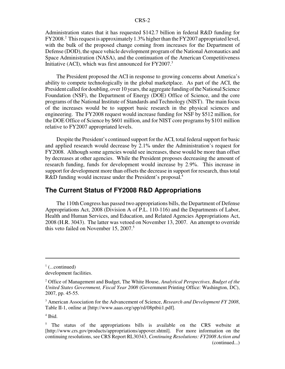 [20071217]RS22774_联邦研发资金：持续处置下运营的可能影响.pdf_第2页