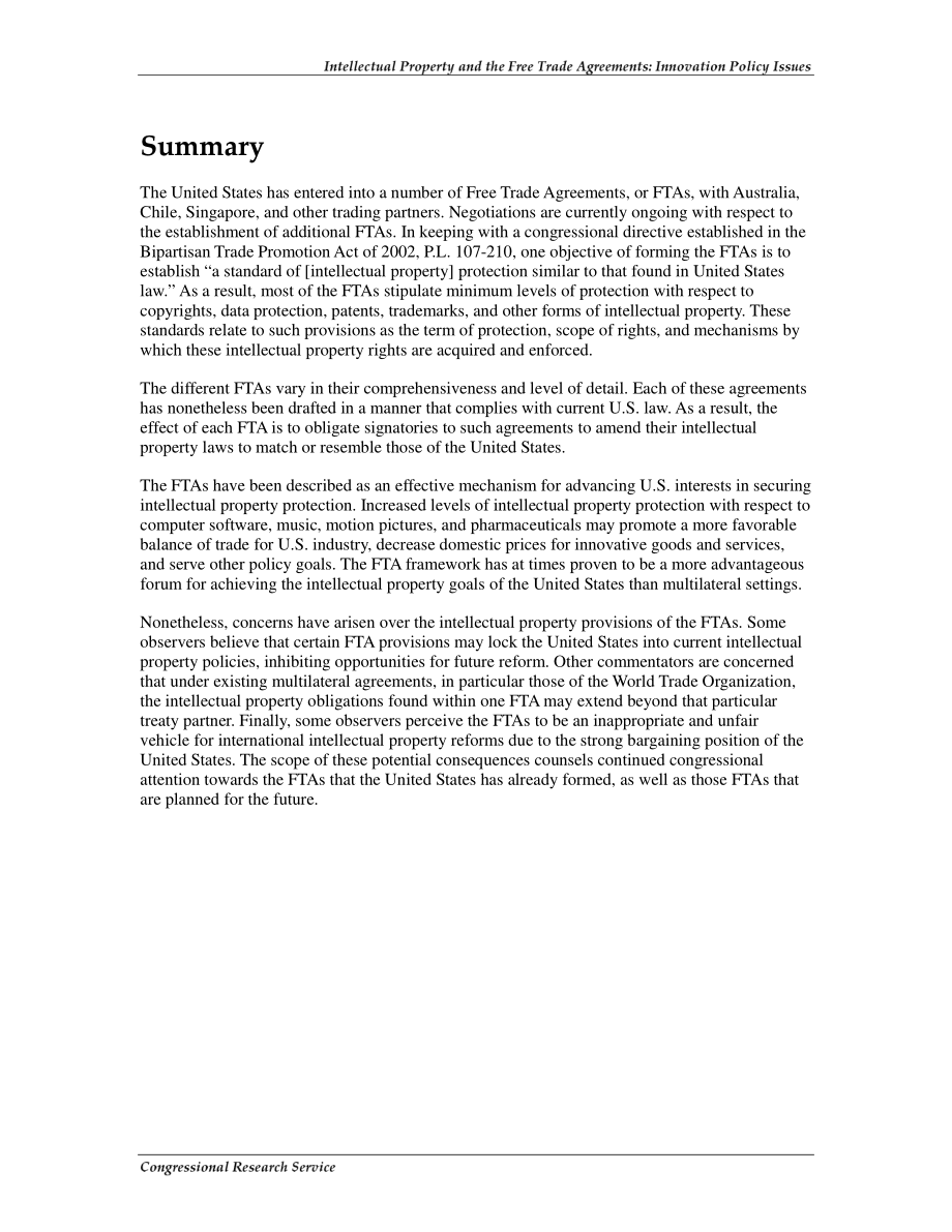 [20070117]RL33205_知识产权和自由贸易协定：创新政策问题.pdf_第2页