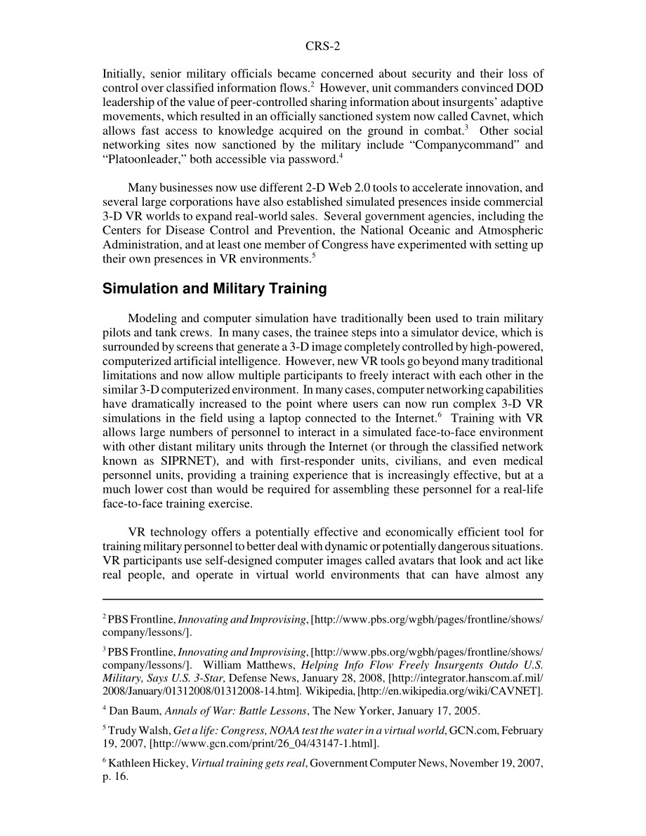 [20080409]RS22857_化身、虚拟现实技术和美国军方：新出现的政策问题.pdf_第2页