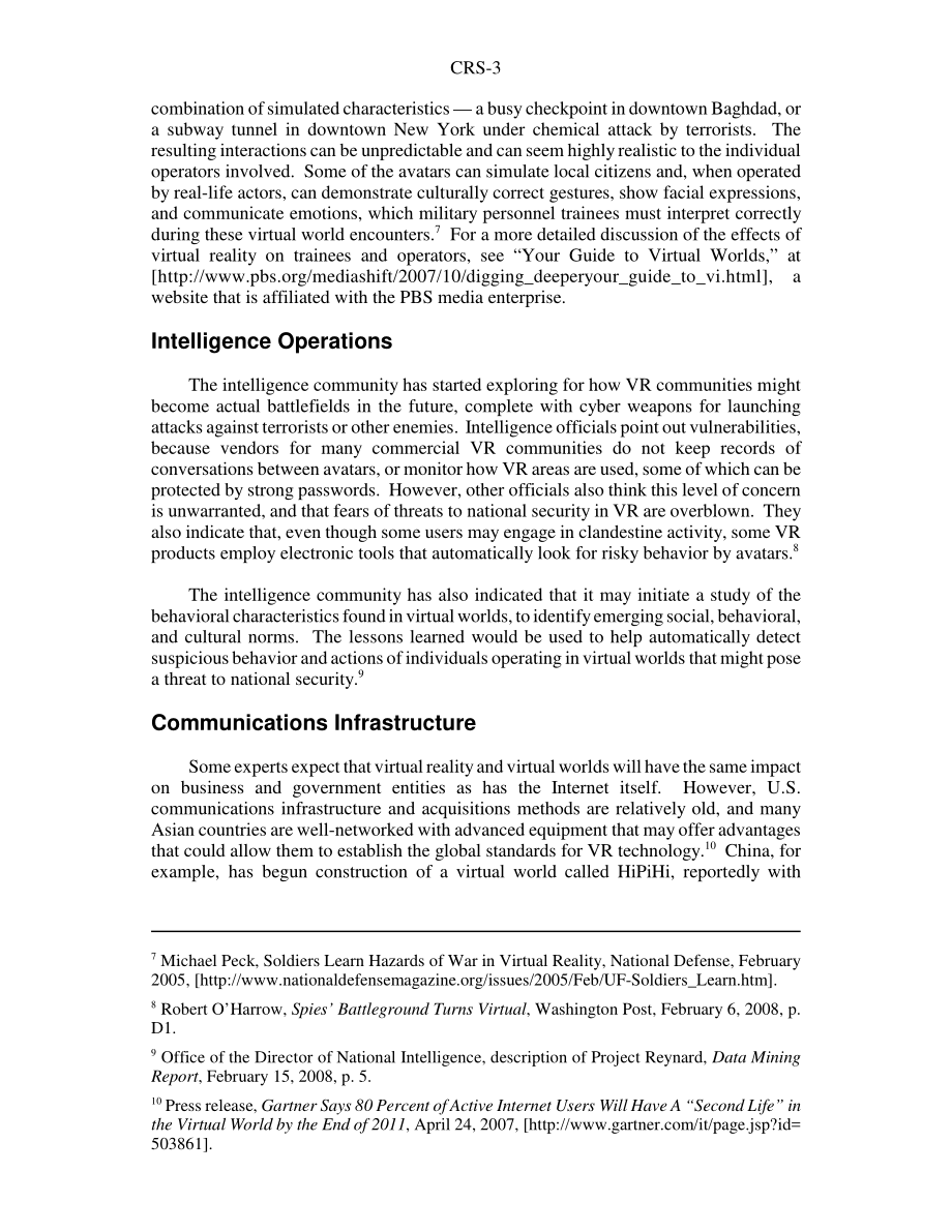 [20080409]RS22857_化身、虚拟现实技术和美国军方：新出现的政策问题.pdf_第3页