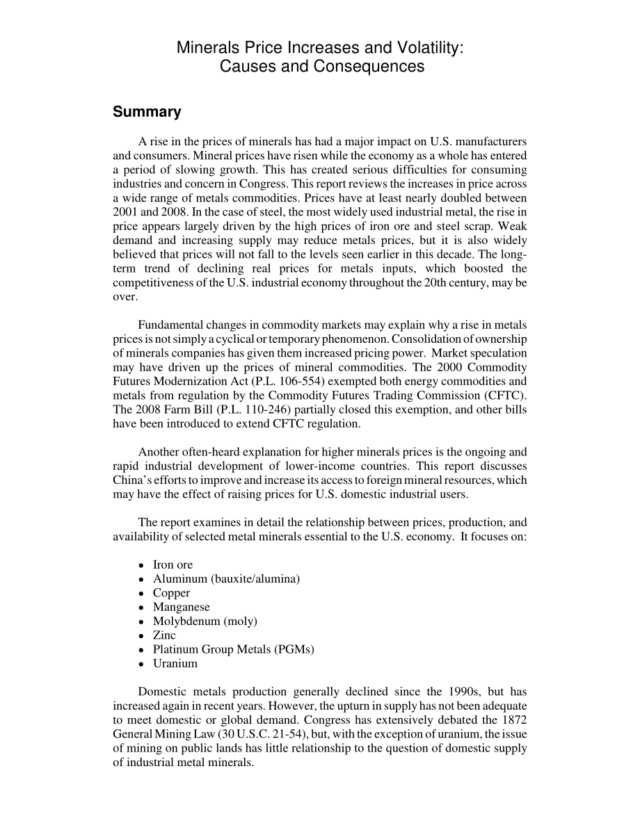 [20081003]RL34695_矿产价格上涨和波动：原因和后果.pdf_第2页