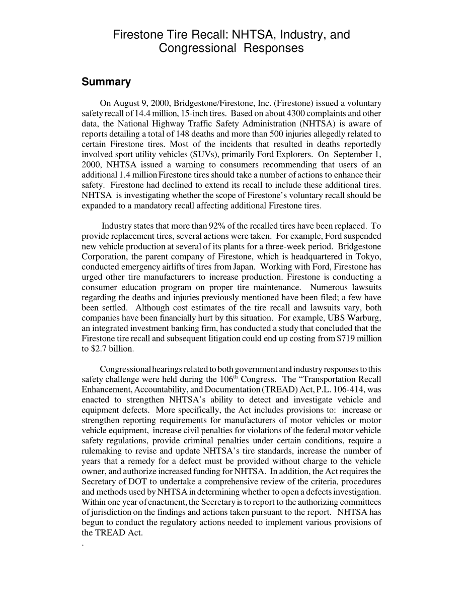 [20010124]RL30710_Firestone轮胎召回：NHTSA、行业和国会的回应.pdf_第2页