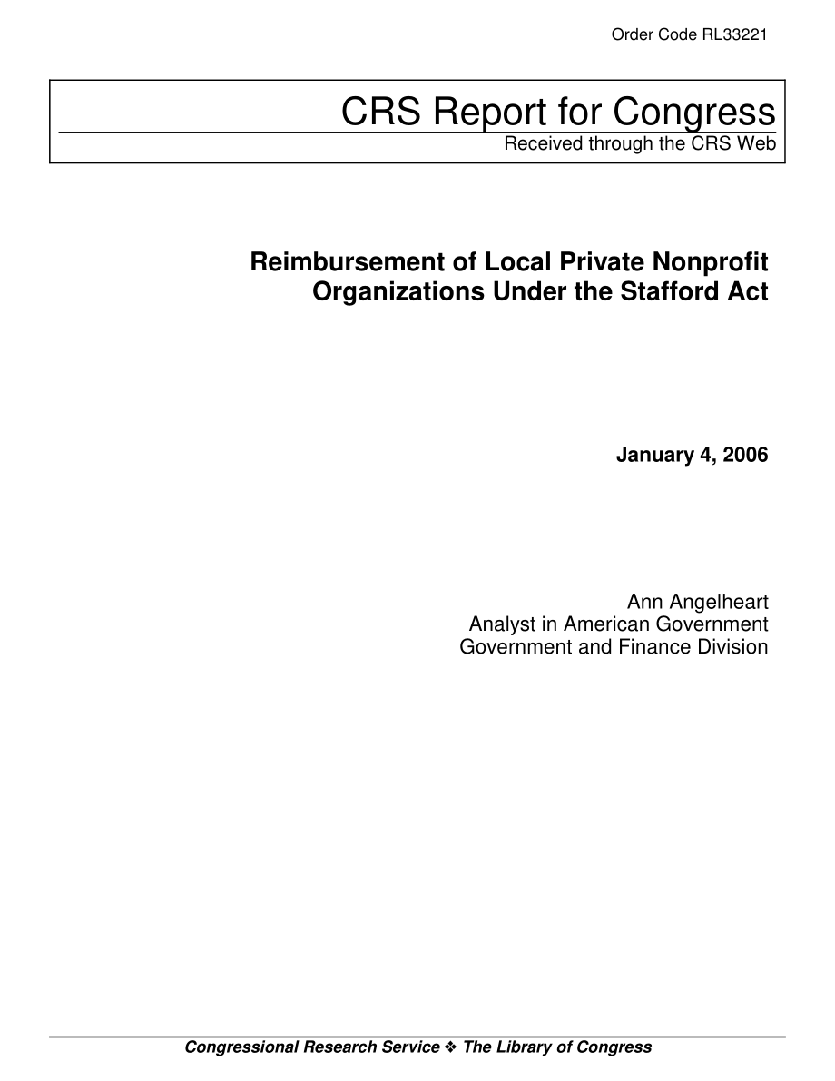 [20060104]RL33221_根据《斯塔福德法案》偿还当地私营非营利组织.pdf_第1页