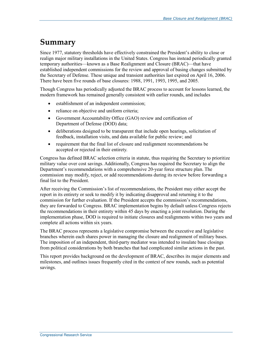 [20190425]R45705_基地关闭和重新调整（BRAC）：国会背景和议题.pdf_第2页