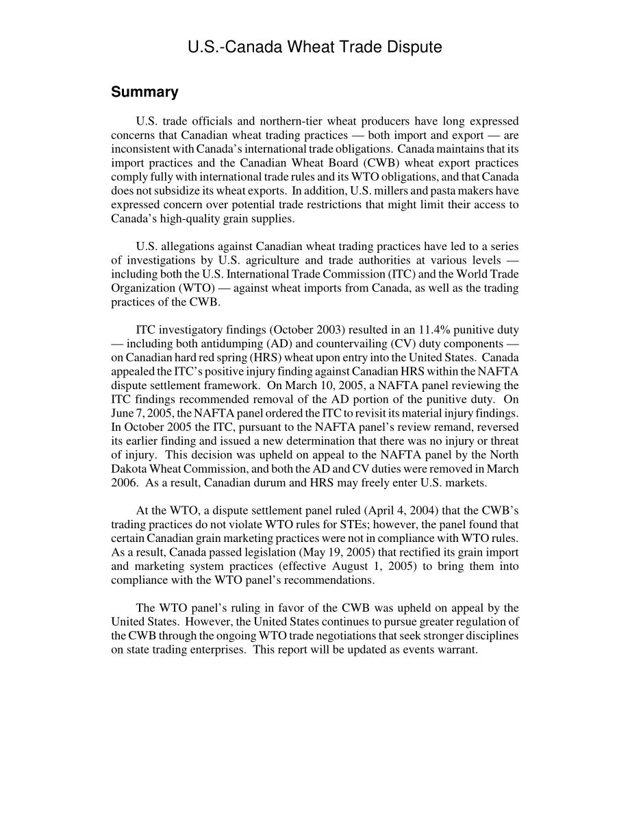 [20060419]RL32426_美加小麦贸易争端.pdf_第2页