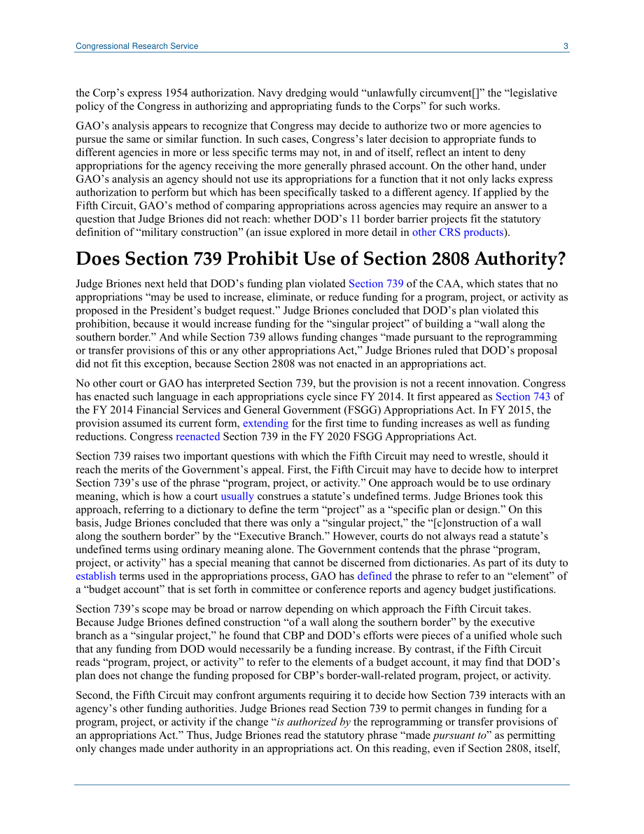 [20200124]LSB10398_德克萨斯州边境障碍诉讼：对拨款法的影响.pdf_第3页