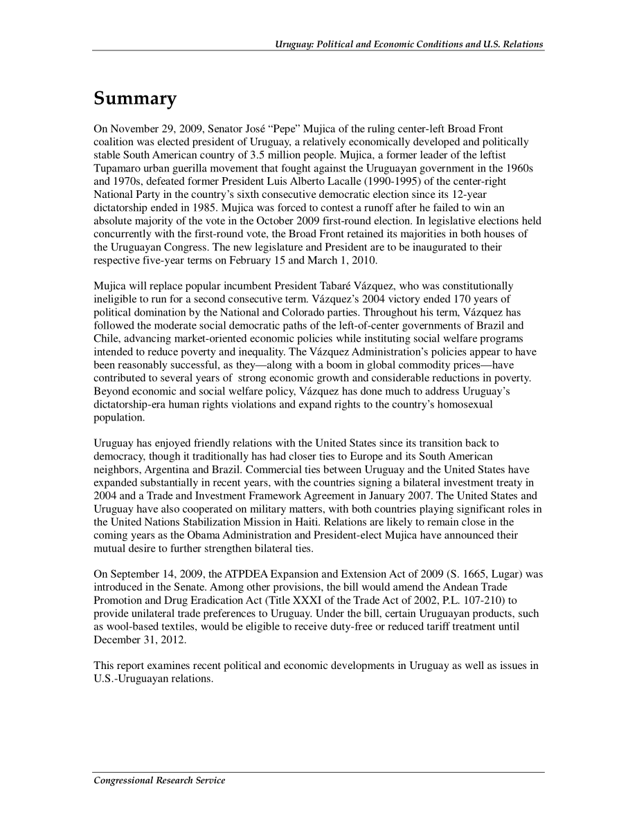 [20100104]R40909_乌拉圭：政治和经济状况与美国关系.pdf_第2页