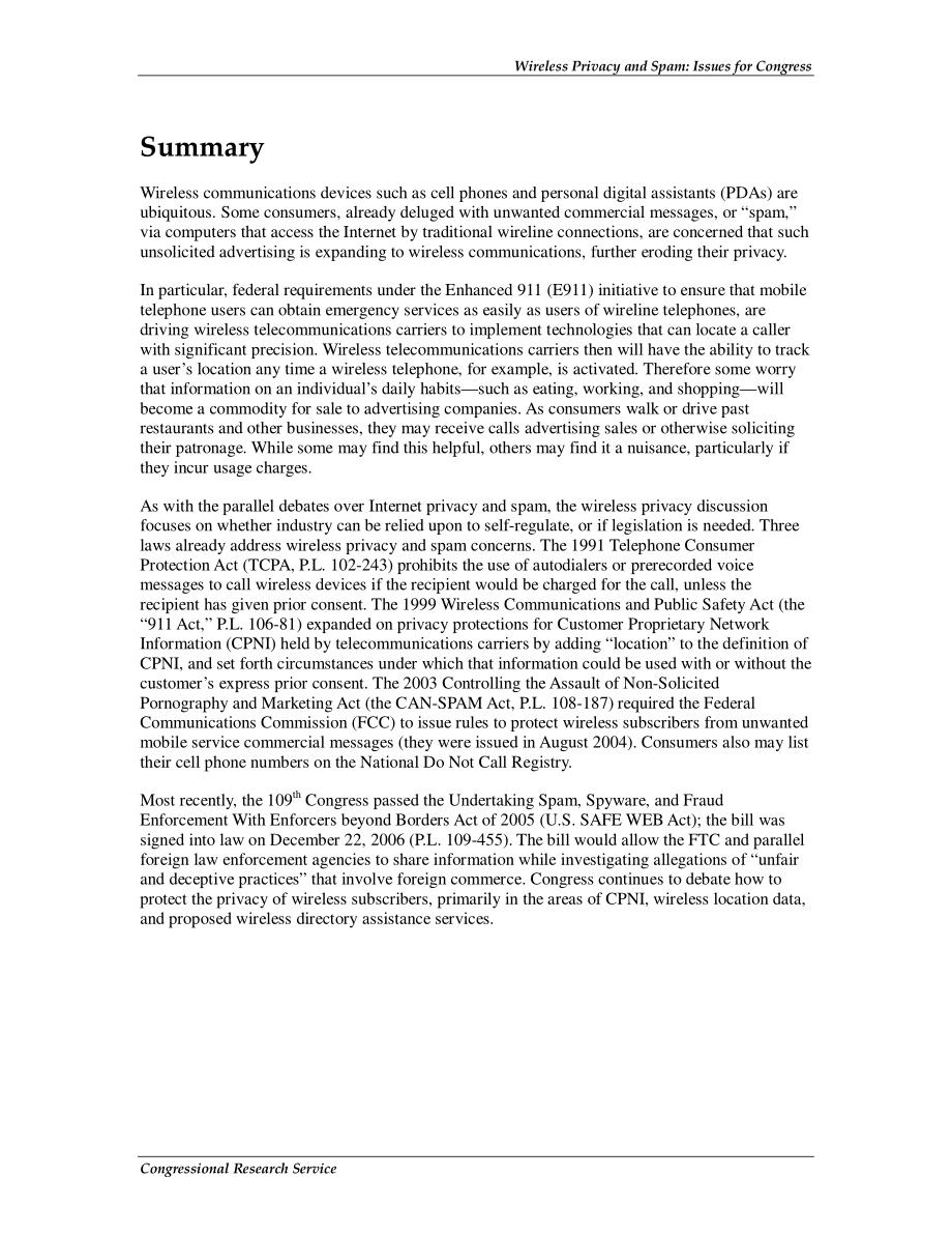 [20061228]RL31636_无线隐私和垃圾邮件：国会议题.pdf_第2页