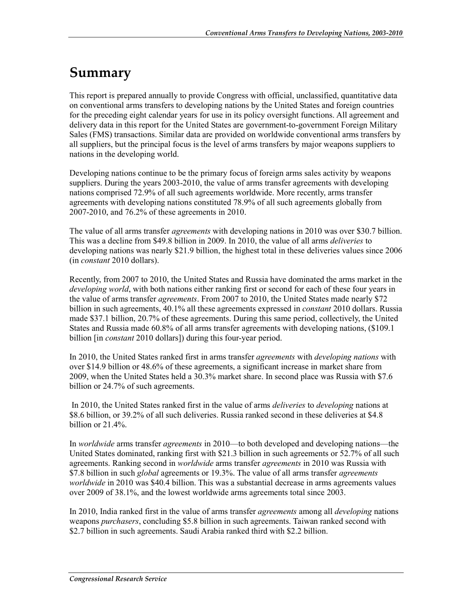 [20110922]R42017_2003-2010年向发展中国家转让常规武器.pdf_第2页