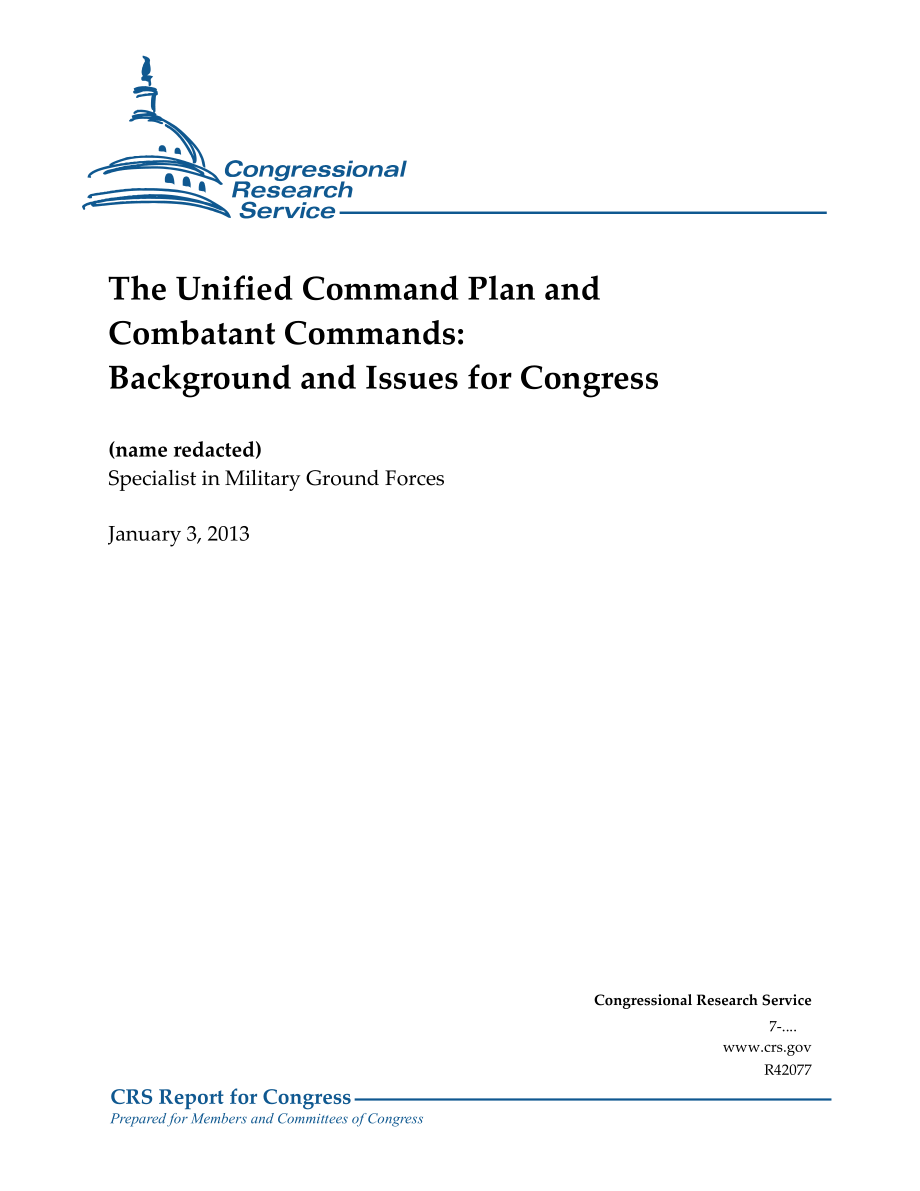 [20130103]R42077_统一指挥计划和作战司令部：国会背景和议题.pdf_第1页