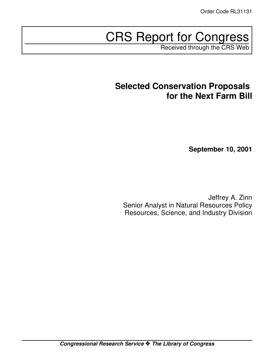 [20010910]RL31131_下一个农业法案的选定保护提案.pdf_第1页