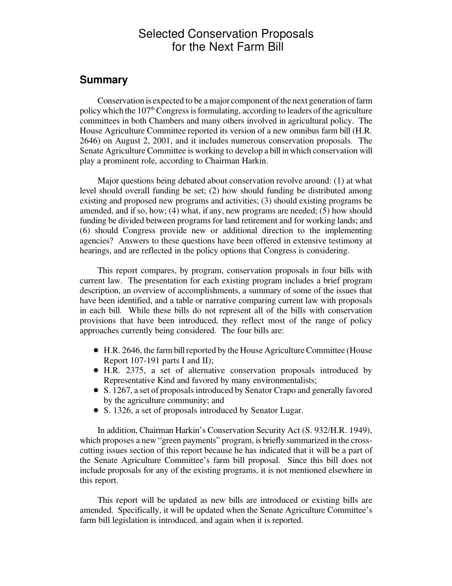 [20010910]RL31131_下一个农业法案的选定保护提案.pdf_第2页