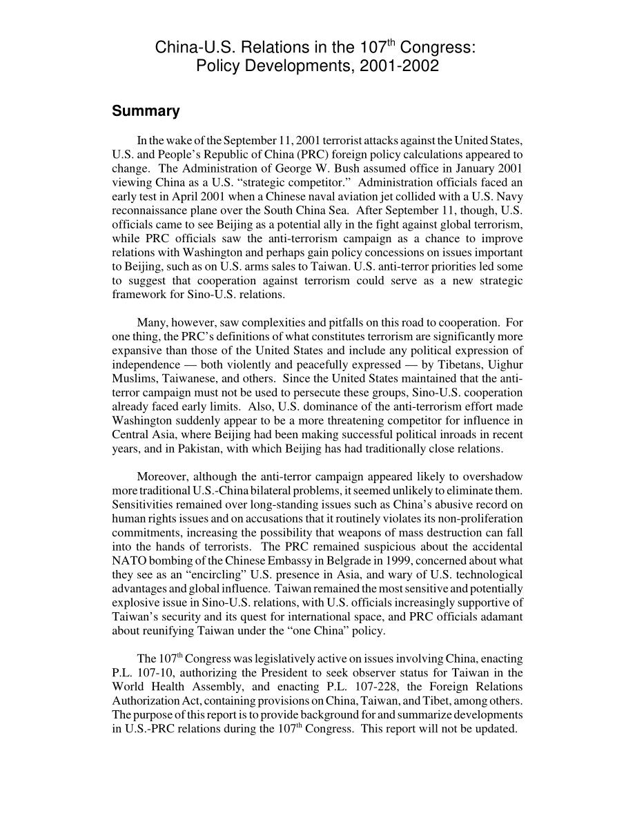 [20030123]RL31729_第107届国会中的中美关系：2001-2002年政策发展.pdf_第2页