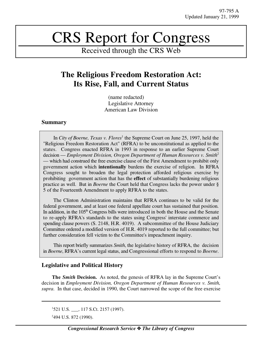 [19990121]97-795_宗教自由恢复法案：其兴起、衰落和现状.pdf_第1页