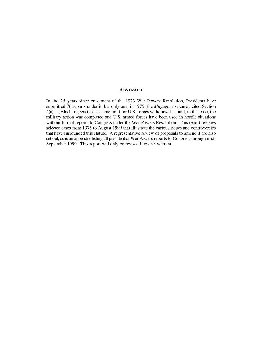 [19990915]RL30308_战争权力决议： After Twenty-Five Years.pdf_第2页