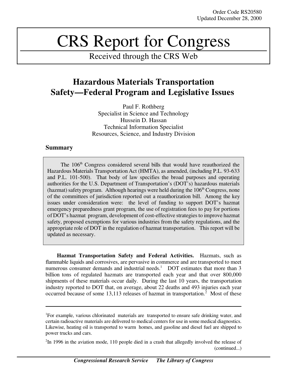 [20001228]RS20580_危险品运输安全——联邦计划和立法问题.pdf_第1页