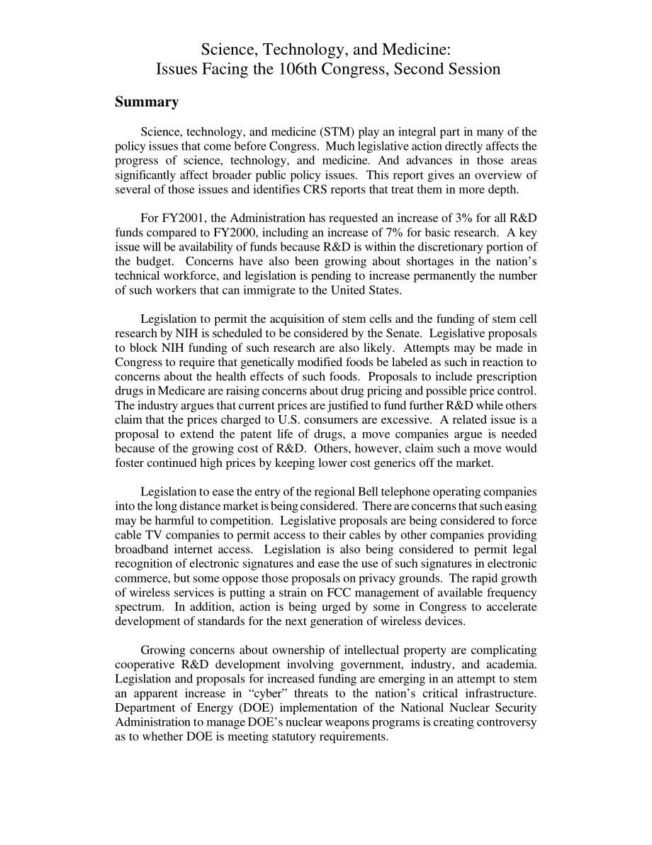 [20000316]RL30474_科学、技术和医学：第106届大会第二届会议面临的问题.pdf_第3页