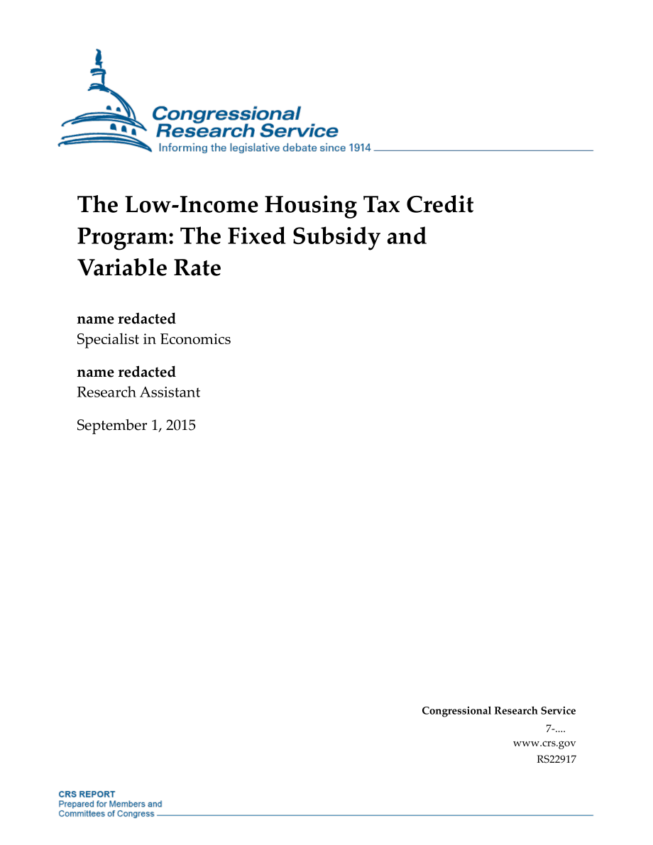 [20150901]RS22917_低收入住房税收抵免计划：固定补贴和可变利率.pdf_第1页