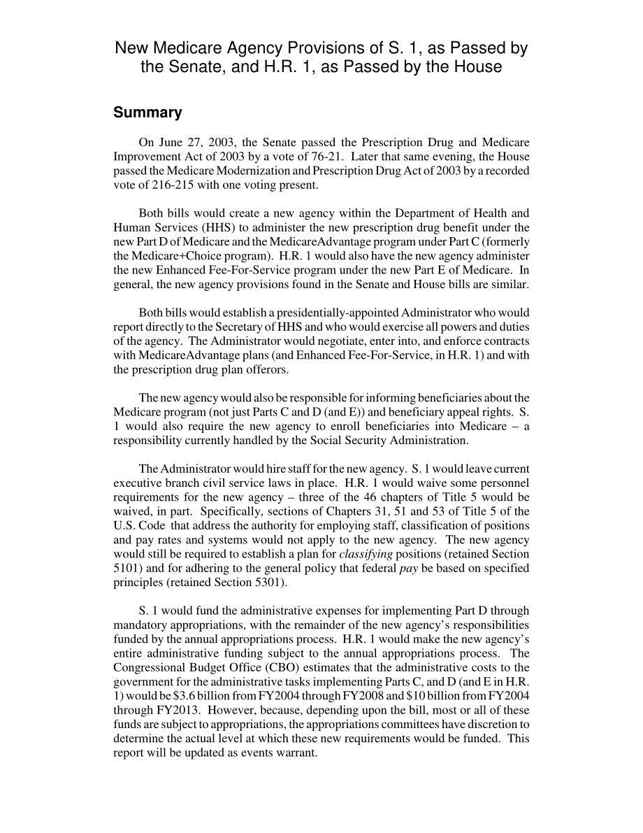[20030725]RL32029_参议院通过的第1条新的医疗保险机构规定以及H.R.1号从房子旁边经过.pdf_第2页
