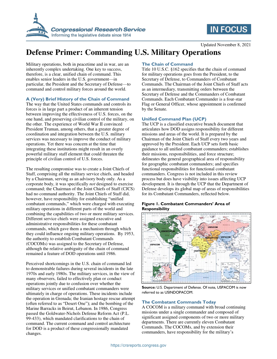 [20211108]IF10542_防务基础：指挥美国军事行动.pdf_第1页