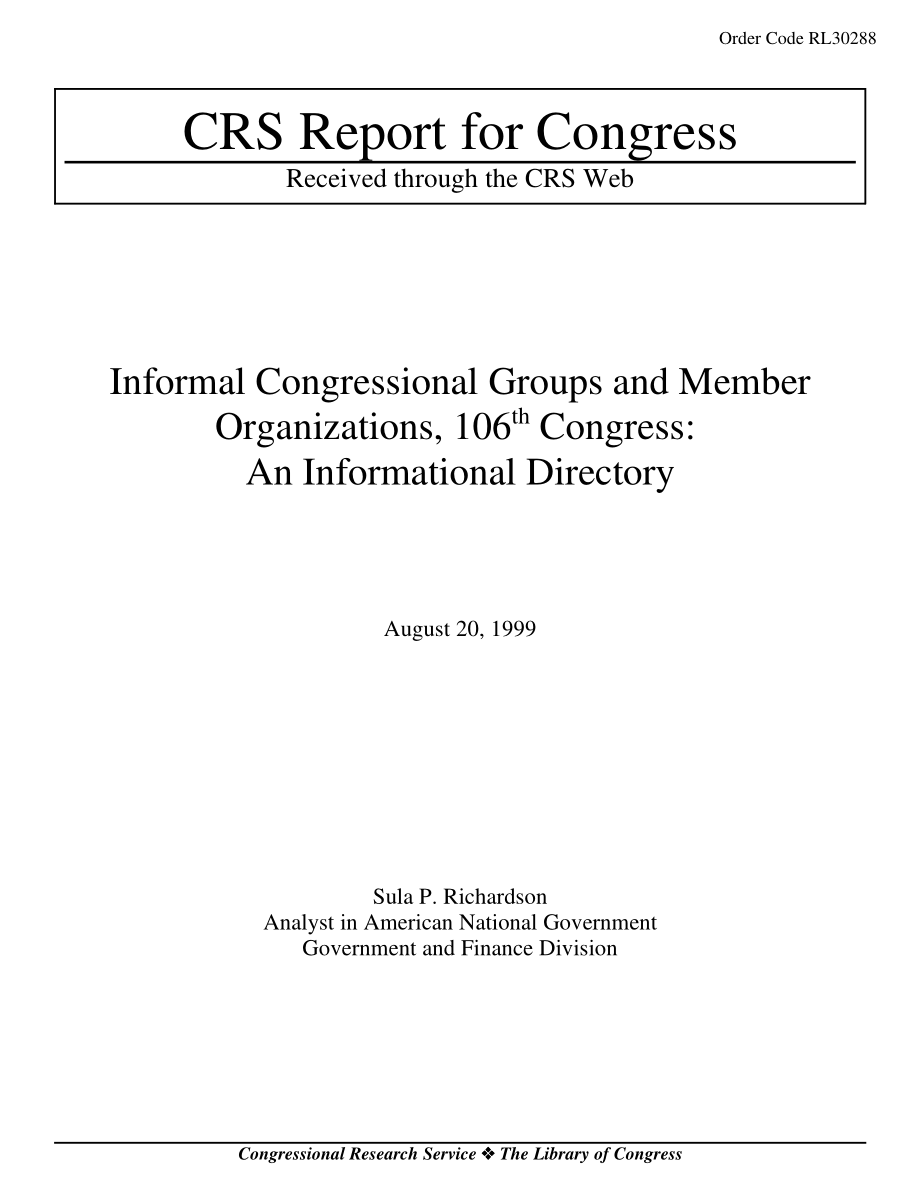 [19990820]RL30288_非正式国会团体和成员组织第106届国会：信息目录.pdf_第1页