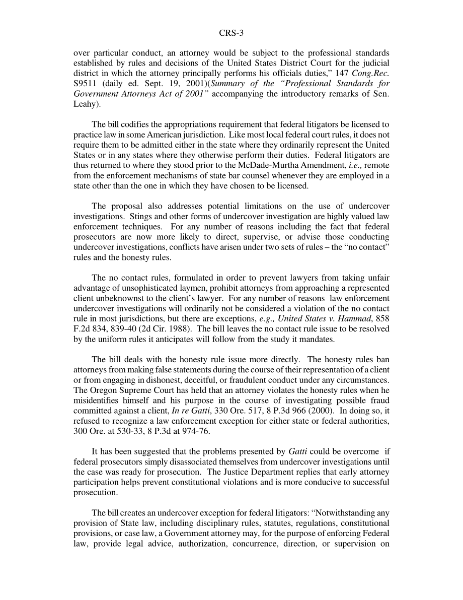 [20011221]RS21092_McDade Murtha修正案：第107届国会关于司法部诉讼人员道德标准的立法概述.pdf_第3页