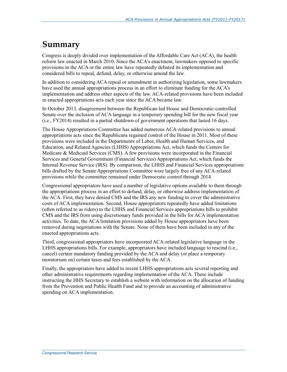 [20170511]R44100_利用年度拨款程序阻止《平价医疗法案》的实施（2011-2017财年）.pdf_第2页