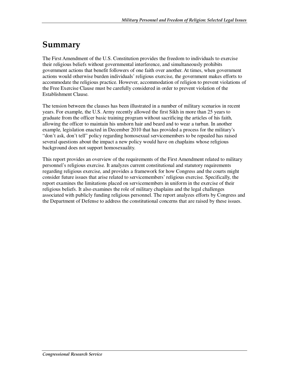 [20110201]R41171_军事人员与宗教自由：选定的法律问题.pdf_第2页