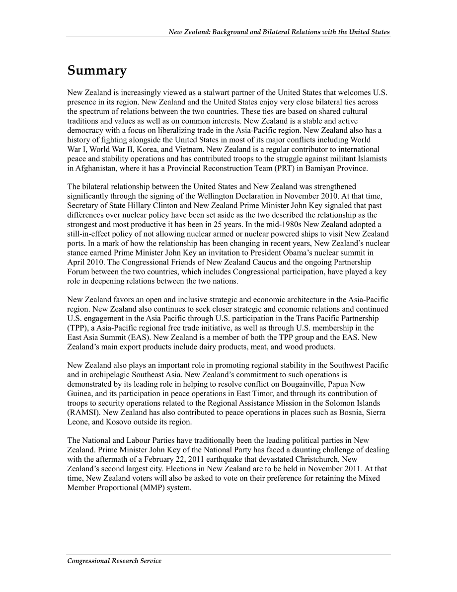 [20110527]RL32876_新西兰：背景和与美国的双边关系.pdf_第2页