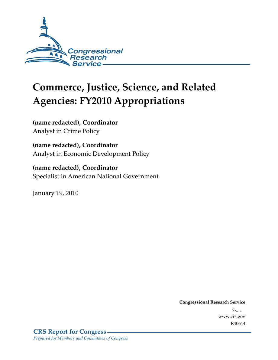 [20100119]R40644_商业、司法、科学和相关机构：2010财年拨款.pdf_第1页