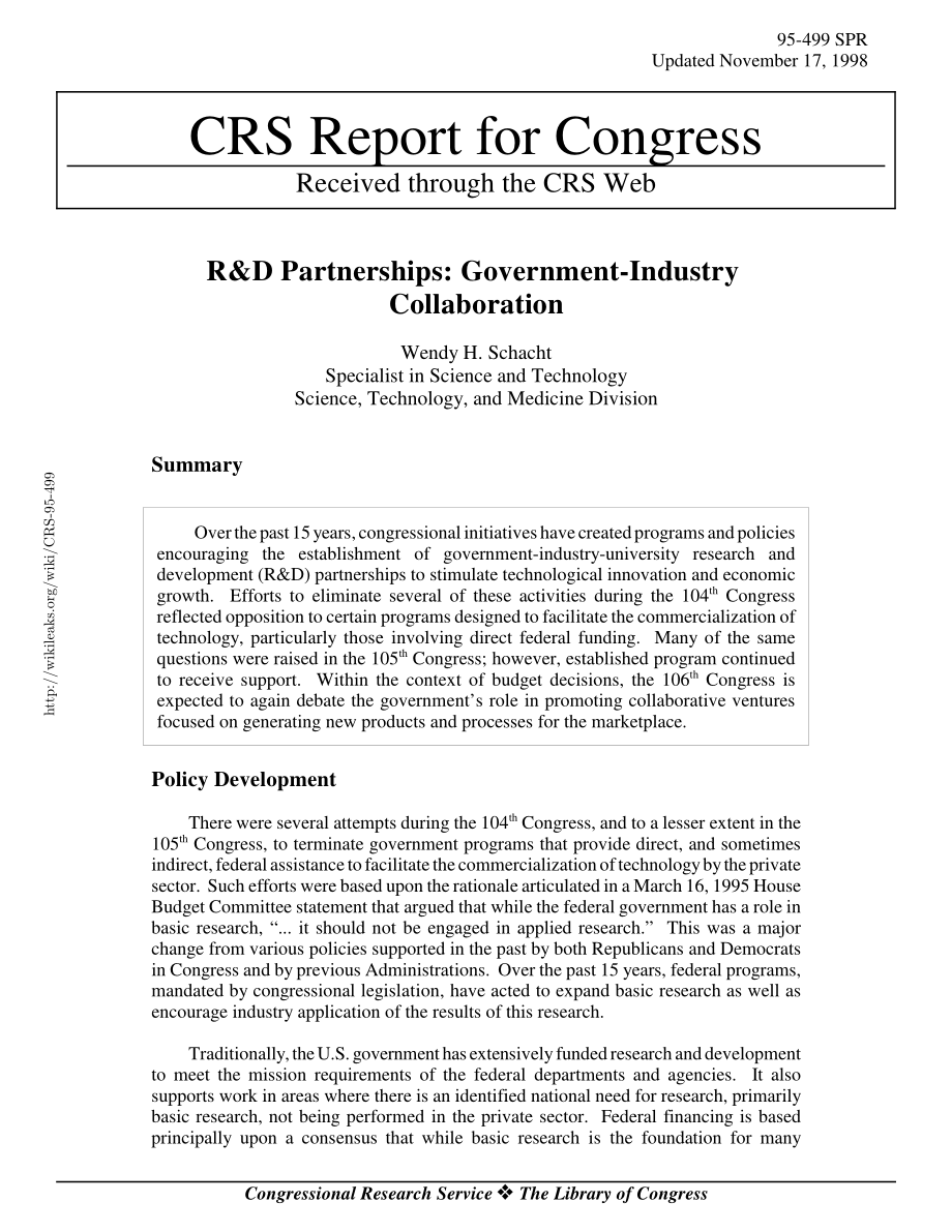 [19981117]95-499_研发伙伴关系：政府-行业合作.pdf_第1页