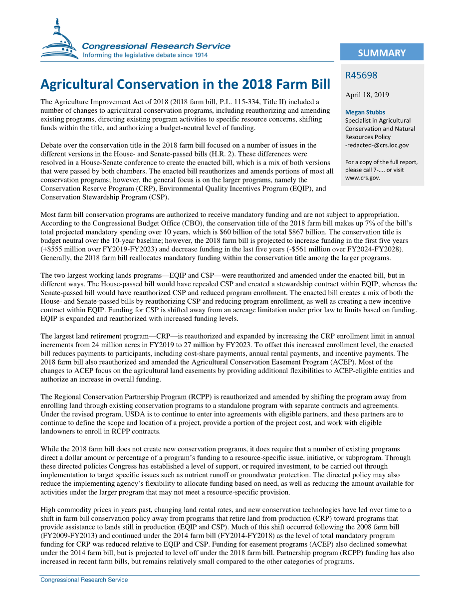 [20190418]R45698_2018年农业法案中的农业保护.pdf_第2页