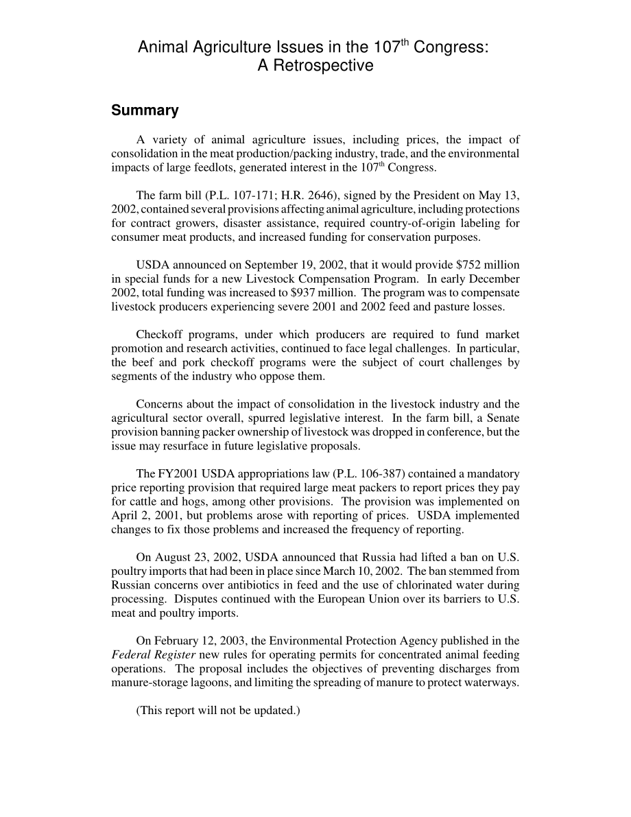 [20030314]RL31788_第107届大会上的动物农业问题：回顾展.pdf_第2页