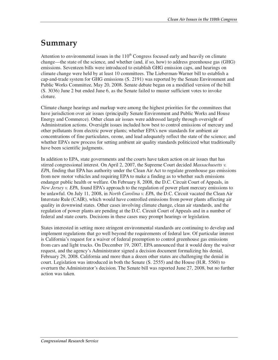 [20081103]RL33776_第110届大会上的清洁空气问题：气候变化、空气质量标准和监督.pdf_第2页