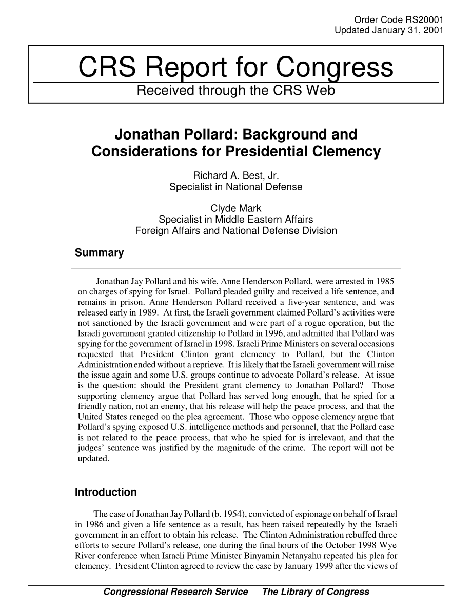 [20010131]RS20001_乔纳森·波拉德：总统宽大处理的背景和考虑.pdf_第1页