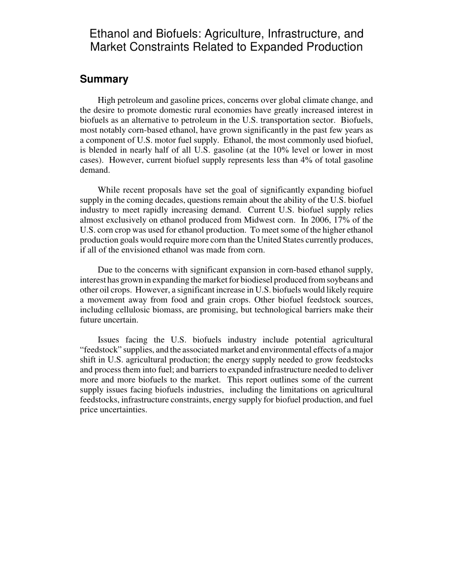 [20070316]RL33928_乙醇和生物燃料：与扩大生产相关的农业、基础设施和市场约束.pdf_第2页