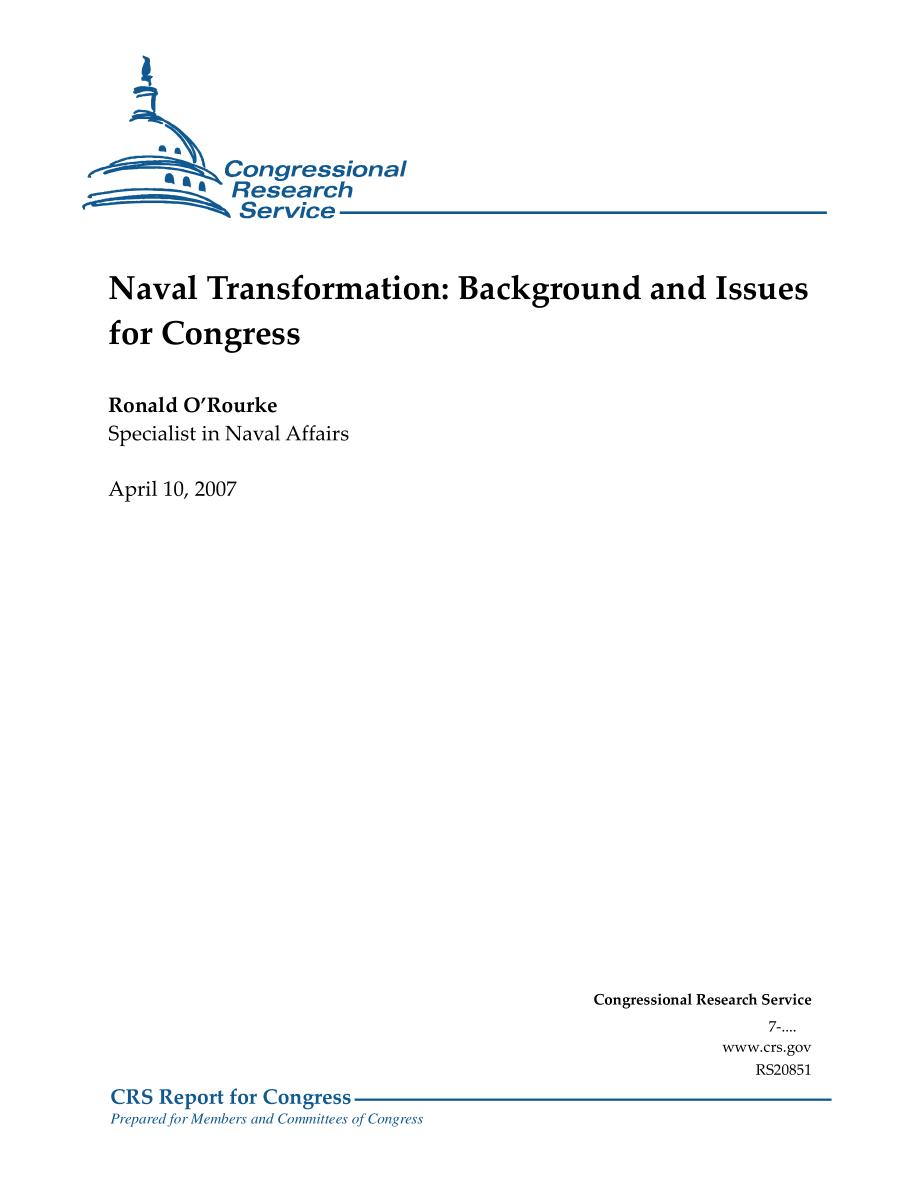 [20070410]RS20851_海军转型：国会背景和议题.pdf_第1页