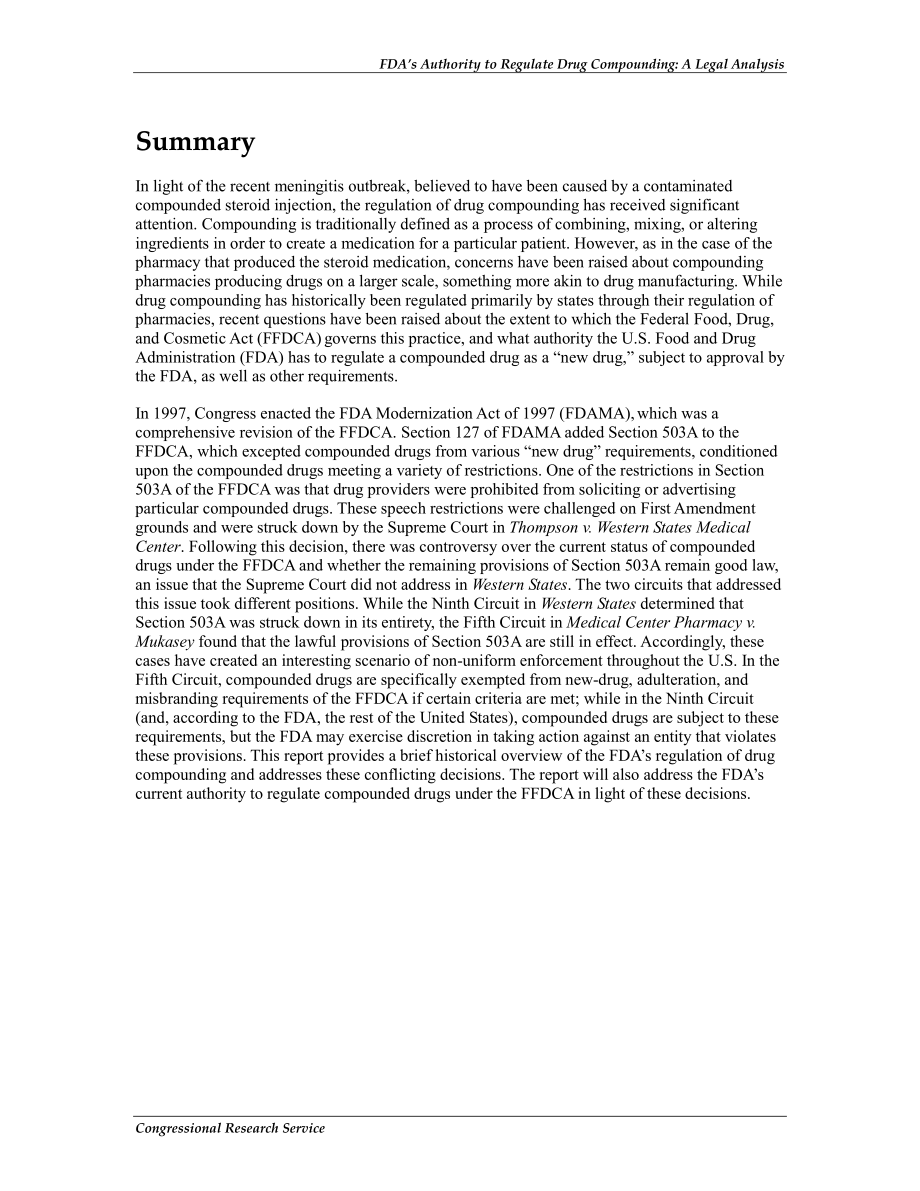 [20121017]R40503_FDA监管药物配制的权力：法律分析.pdf_第2页