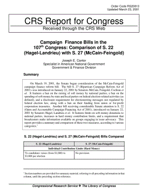 [20010323]RS20813_第107届国会的竞选融资法案：比较S.22（Hagel Landrieu）和S.27（McCain Feingold）.pdf
