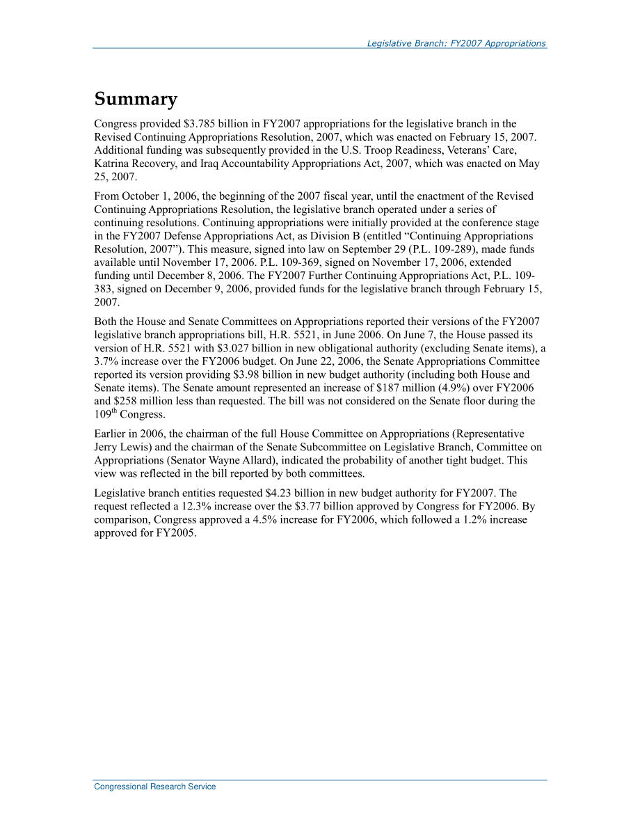 [20071001]RL33379_立法部门：2007财年拨款.pdf_第2页