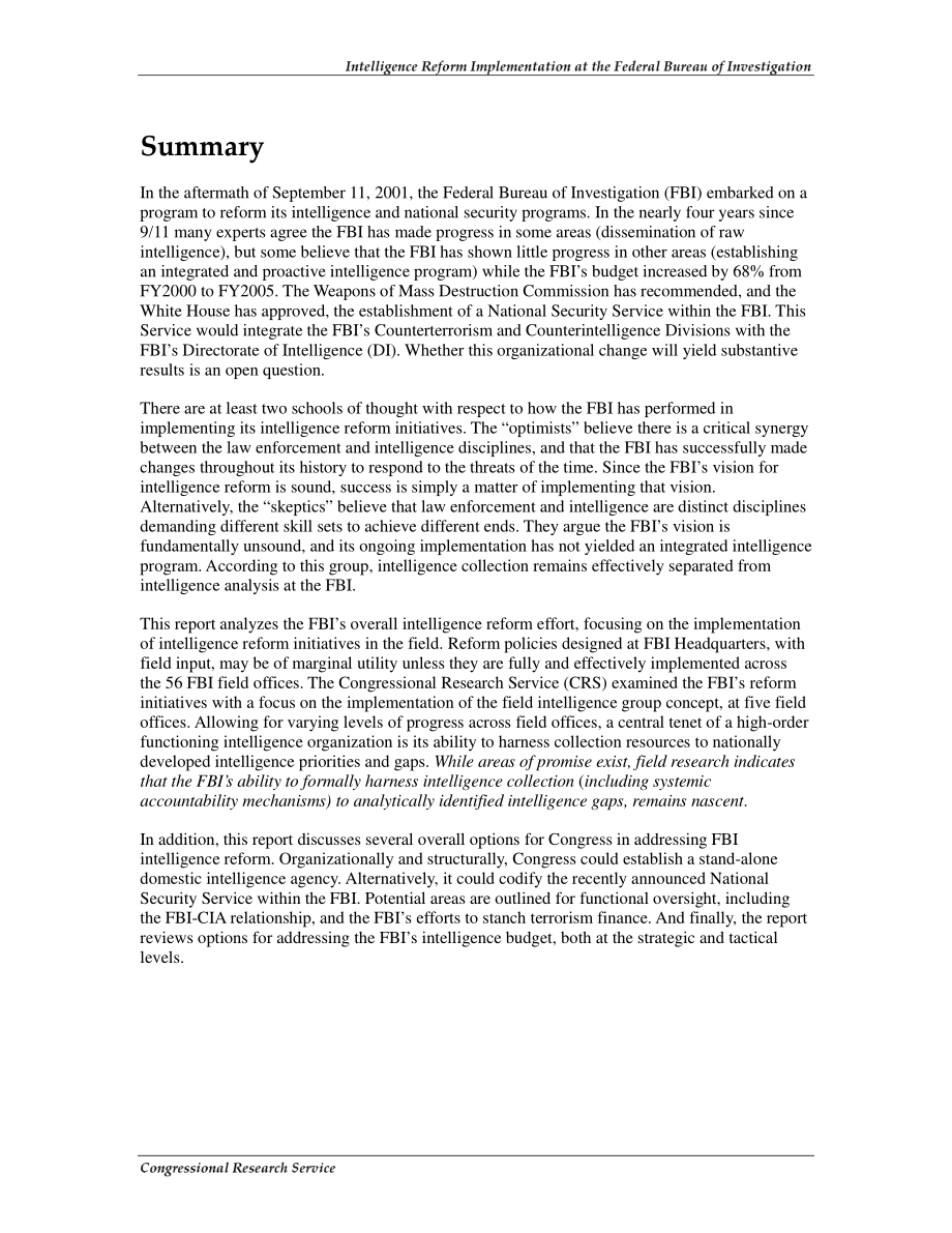 [20050816]RL33033_联邦调查局的情报改革实施：国会的议题和选择.pdf_第2页