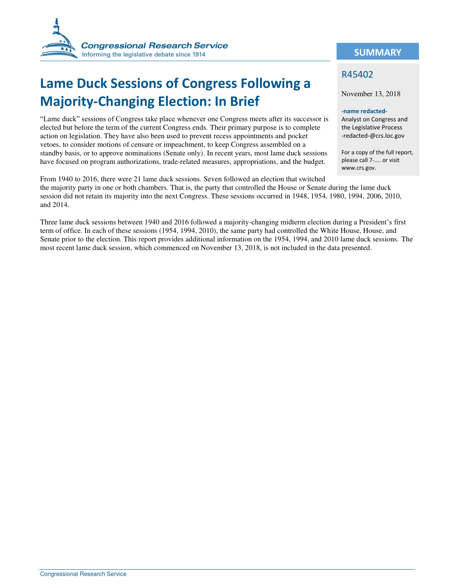 [20181113]R45402_改变多数选举后的国会跛脚鸭会议：简言之.pdf_第2页