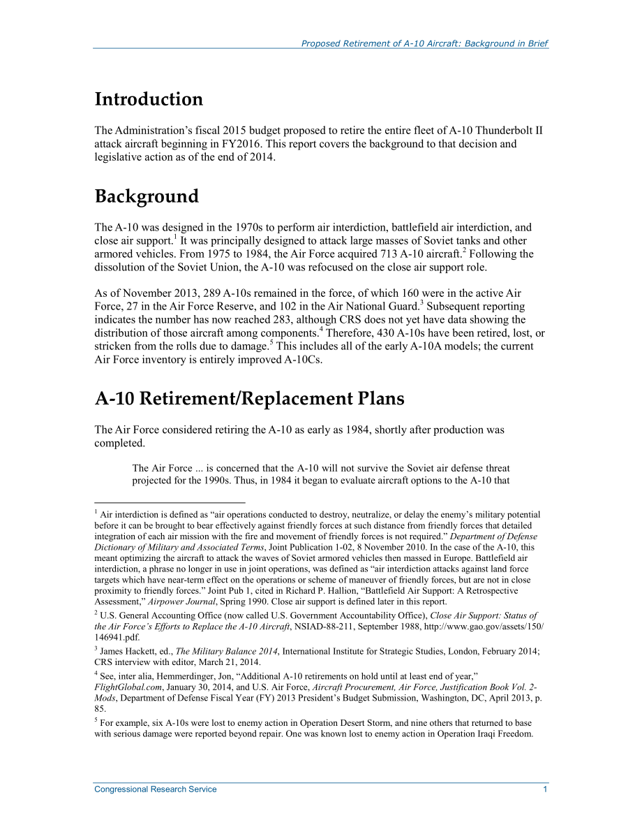 [20150105]R43843_A-10飞机的退役计划：背景简介.pdf_第3页