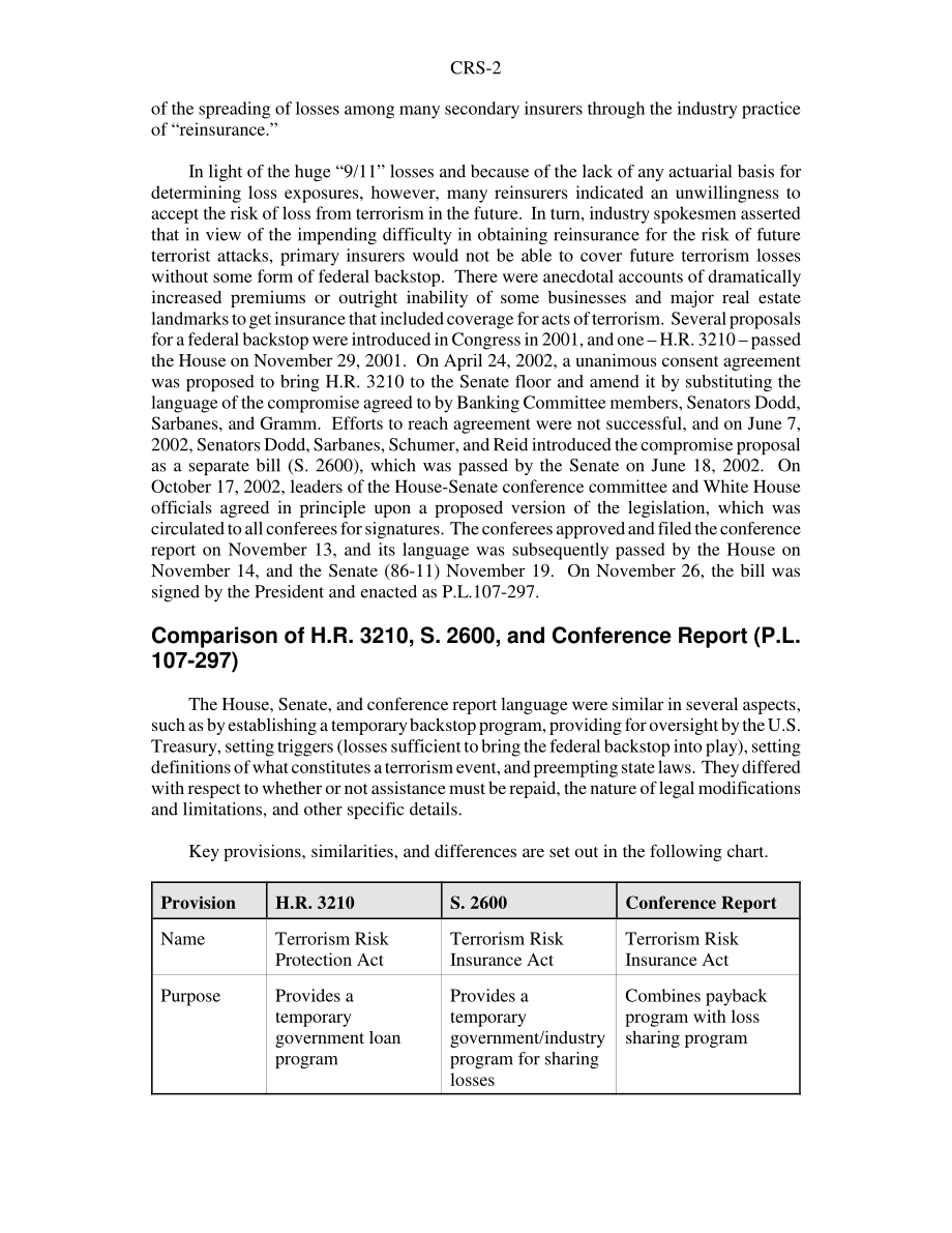 [20021209]RS21211_恐怖主义保险-H.R.的比较3210S.2600和会议报告.pdf_第2页